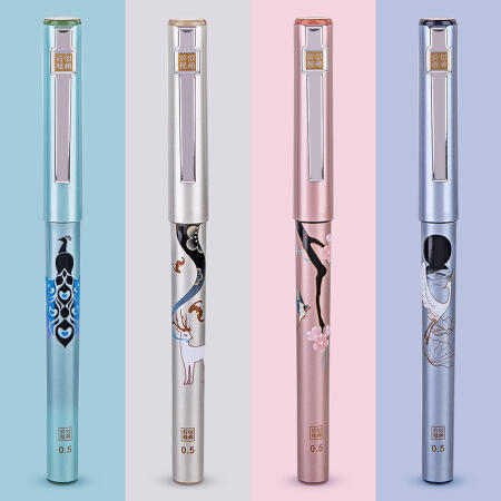 得力(deli)×颐和园直液式中性笔 0.5mm全针管签字笔水笔 走珠笔国潮文具 黑色 4支/盒 DL-S852 商品图1