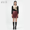 【琴酒】勃艮第酒红仿小羊皮高腰半裙/000108A 商品缩略图0