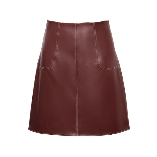 【琴酒】勃艮第酒红仿小羊皮高腰半裙/000108A 商品图4