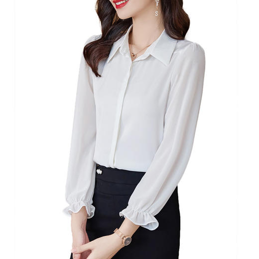 XZ-AL-652294379267白色衬衣春秋职业时尚洋气正装工作服雪纺垂感气质显瘦长袖衬衫女 商品图4
