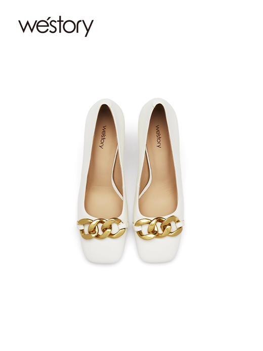 westory2021秋季新品气质复古小方头粗跟高跟鞋W21CE71491 商品图3