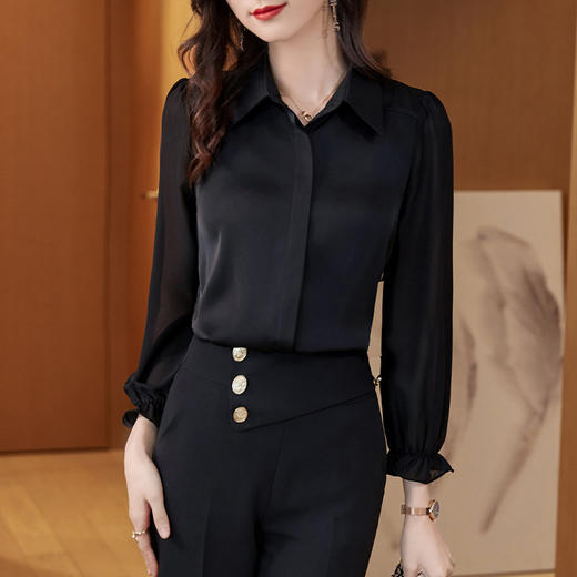 XZ-AL-652294379267白色衬衣春秋职业时尚洋气正装工作服雪纺垂感气质显瘦长袖衬衫女 商品图1