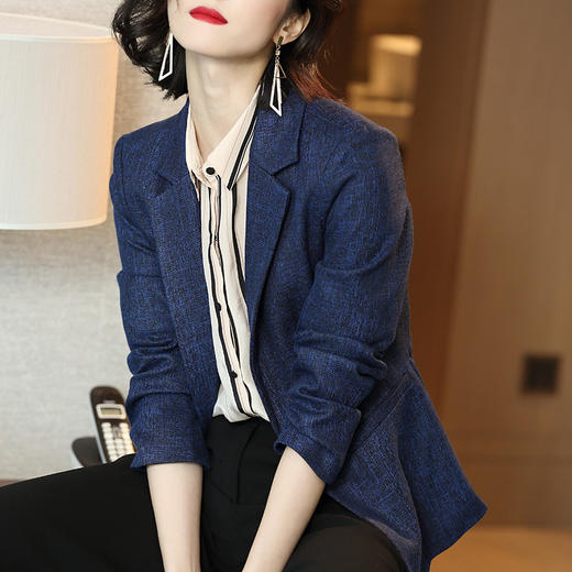 黑蓝肌理感西服 立体挺括有韧性 OL职业修身小西装时尚chic短款休闲百搭春季外套女1664 商品图2