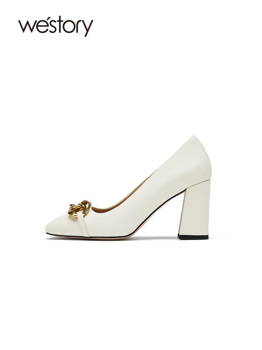 westory2021秋季新品气质复古小方头粗跟高跟鞋W21CE71491 商品图1