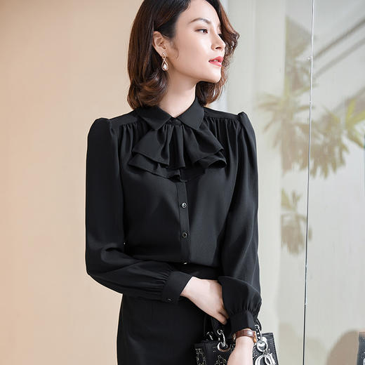 XZ-YZH6576气质设计感蝴蝶结法式系带衬衫小众垂感微喇袖雪纺衬衫上衣女 商品图3