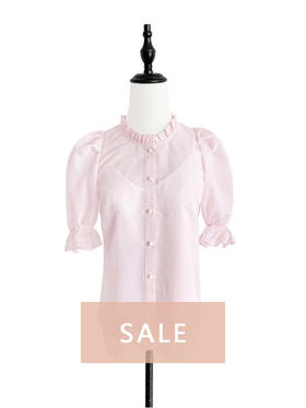 TYNVIE 泡泡袖花边领口衬衫 - 粉色条纹