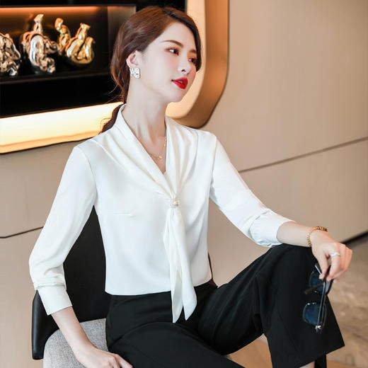 XZ-XZ-YQ6103红色衬衫女秋修身女士长袖雪纺衫秋季正装上衣职业装白衬衣工作服 商品图1