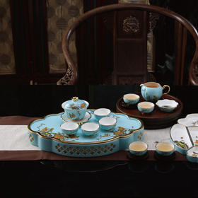 国瓷永丰源 夫人瓷西湖蓝15头茶具（盖碗组）