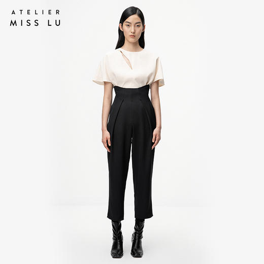 【墨色海浪】腰部弧线设计黑色挺括气质高腰直筒裤/000111 商品图0