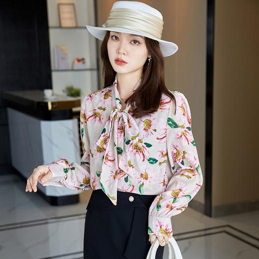 XZ-SY8081早秋新款韩版别致设计感小众职业碎花雪纺女士衬衫女夏薄款 商品图3