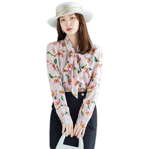 XZ-SY8081早秋新款韩版别致设计感小众职业碎花雪纺女士衬衫女夏薄款 商品图4