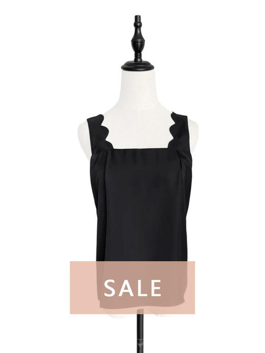 TYNVIE 波浪纹肩带方领背心 - 黑色 商品图0