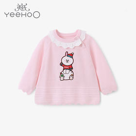 英氏-童衣类（秋）E1连毛圆领套头毛衫淡(粉100CM