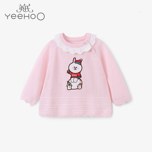 英氏-童衣类（秋）E1连毛圆领套头毛衫淡(粉100CM 商品图0