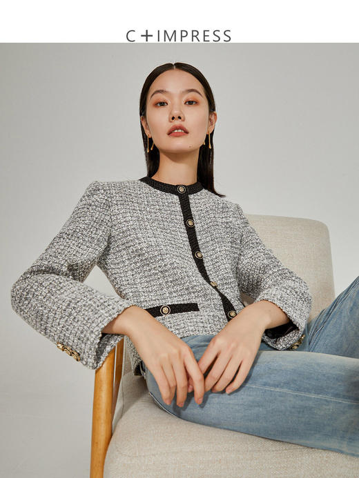 西嘉西嘉日本进口编织粗花呢 小香风短外套女镶边重工CE风WT2103001
 商品图0