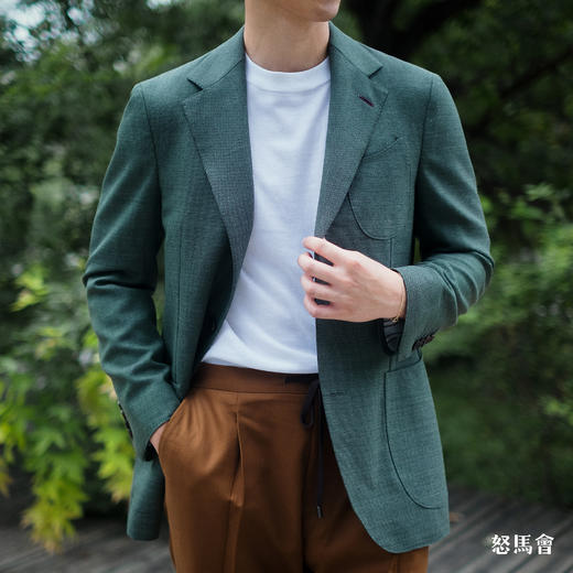 Merino Brothers Hopsack Blazer 澳洲美丽诺羊毛绿色全麻衬单西 商品图4