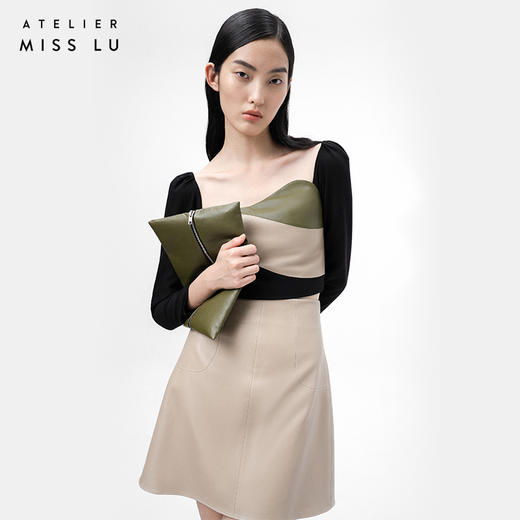 【松毬蜜茶】砂岩驼皮仿小羊皮高腰半裙/000108B 商品图2