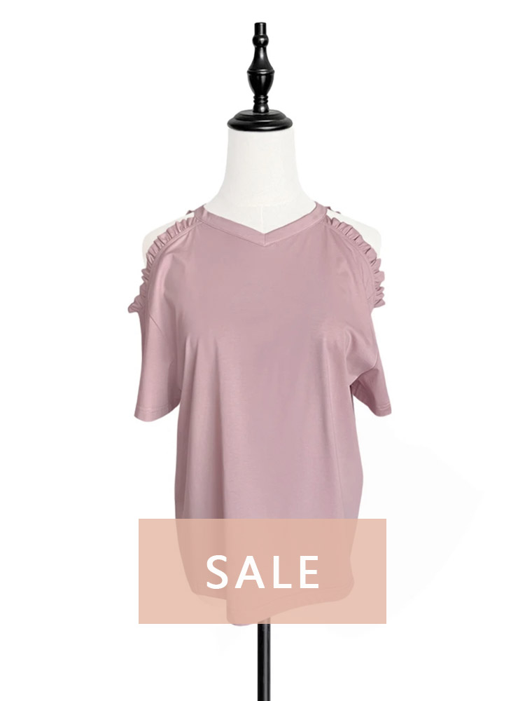 TYNVIE 露肩花边装饰短袖T恤 - 粉色