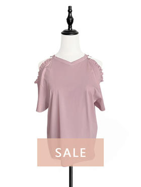 TYNVIE 露肩花边装饰短袖T恤 - 粉色
