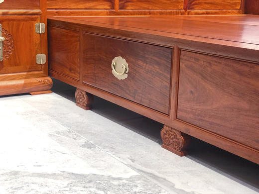 红桥红  家具严选  缅甸花梨（大果紫檀）【180 螭龙弯背素面 高低床 三件套】 商品图5