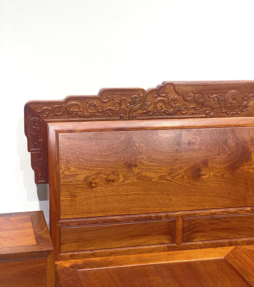 红桥红  家具严选  缅甸花梨（大果紫檀）【180 螭龙弯背素面 高低床 三件套】 商品图3