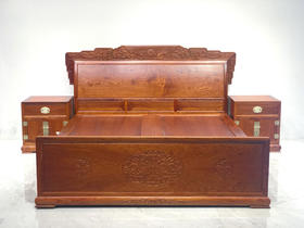 红桥红  家具严选  缅甸花梨（大果紫檀）【180 螭龙弯背素面 高低床 三件套】