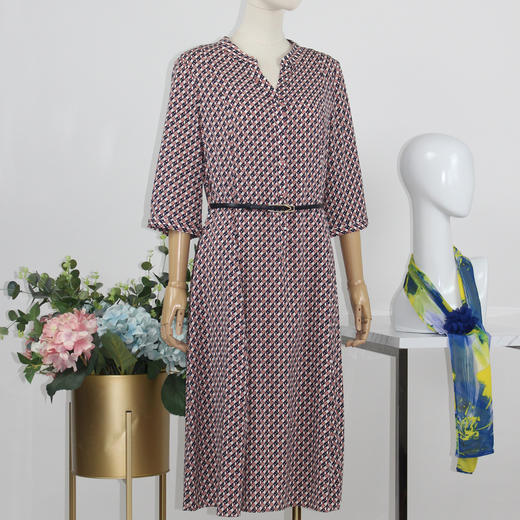 FOCALS福柯斯秋季桑蚕丝七分袖修身印花连衣裙FRG2X191PV 商品图1