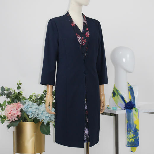 FOCALS福柯斯秋季针织印花假两件七分袖修身印花连衣裙F2YAX008BZ 商品图1