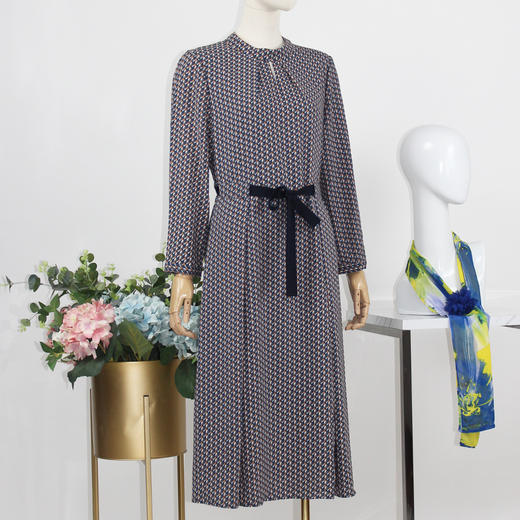 FOCALS福柯斯秋季七分袖休闲几何印花圆领连衣裙FYJCX713BV 商品图1