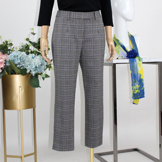 FOCALS福柯斯秋季新款通勤百搭格纹休闲直筒裤九分女裤RGCP536BE 商品图1