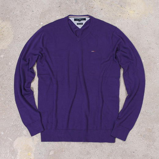 薄款 premium cotton 彩色内衬领条 V领毛衣/针织衫 T-1069 商品图11