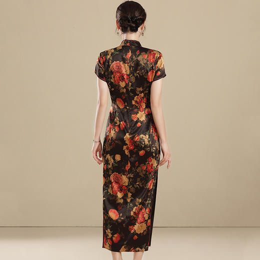 上海旗袍厂AYK-QF-210418真丝月季花旗袍早秋2021国风时尚修身长款短袖旗袍连衣裙 商品图1