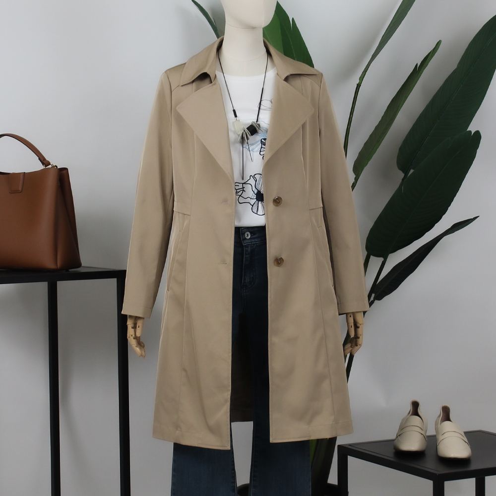 FOCALS福柯斯春秋新款宽松休闲单排扣收腰中长款风衣FYJCF638