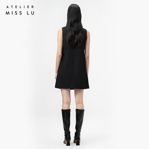 【一夜绮梦】叠褶设计黑色蝴蝶结长方领连衣裙/0000734 商品图3