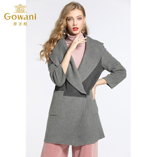 乔万尼冬季毛呢外套女宽松大翻领简约双面羊呢子大衣中长款轻薄E144A821 商品图1