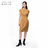【日落金沙】轻褶设计暖沙黄高腰落肩茧形连衣裙/0000729A 商品缩略图0