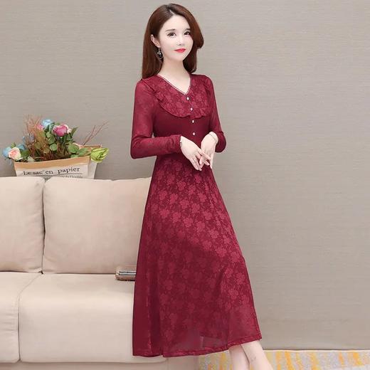 YWE-TYH21G058秋装新款气质优雅长袖暗花连衣裙 商品图2