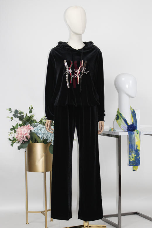 FOCALS福柯斯秋季新款运动风连帽绣花长袖针织上衣卫衣F2YCN508N1 商品图5