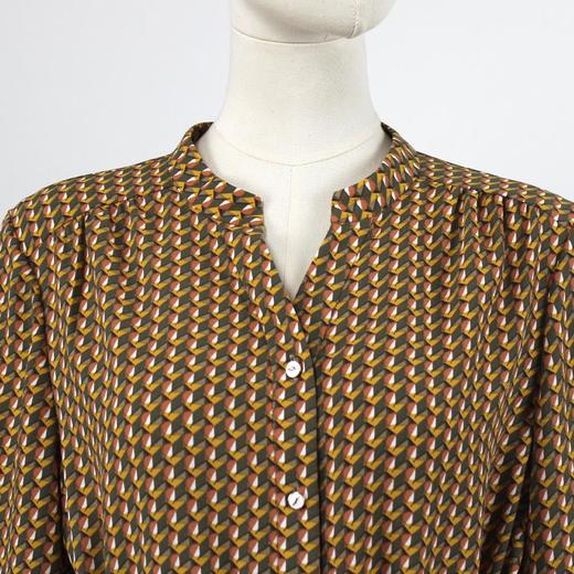 FOCALS福柯斯女装秋季新款圆领七分袖中长款印花衬衫FRGCN670YG 商品图3