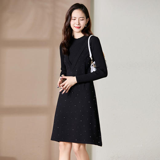 【假两件显瘦针织连衣裙】，简约领口，面料舒适弹力，9813051348 商品图1