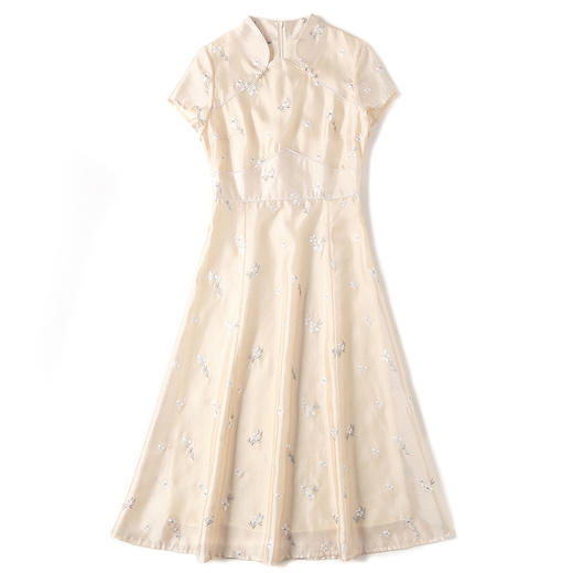 上海旗袍厂AYK-QF-201125杏底小提花立领旗袍早秋2021国风时尚改良短袖旗袍大摆a字连衣裙 商品图4