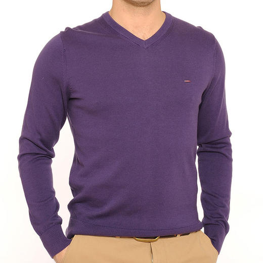 薄款 premium cotton 彩色内衬领条 V领毛衣/针织衫 T-1069 商品图1