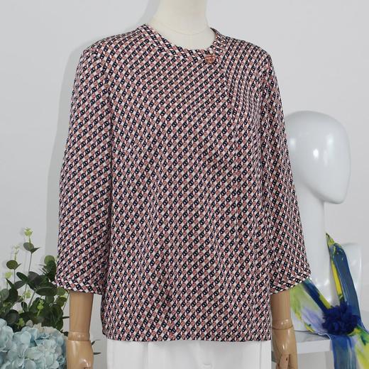 FOCALS女装秋季新款真丝七分袖圆领印花通勤T恤上衣FRG2N193PV 商品图1