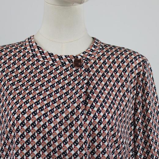 FOCALS女装秋季新款真丝七分袖圆领印花通勤T恤上衣FRG2N193PV 商品图3