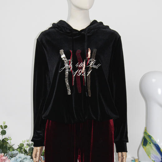 FOCALS福柯斯秋季新款运动风连帽绣花长袖针织上衣卫衣F2YCN508N1 商品图0