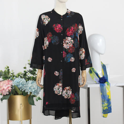 FOCALS福柯斯秋季桑蚕丝七分袖印花两件套衬衫连衣裙FYQAV010RV 商品图0