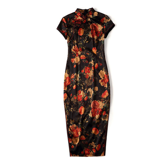 上海旗袍厂AYK-QF-210418真丝月季花旗袍早秋2021国风时尚修身长款短袖旗袍连衣裙 商品图4