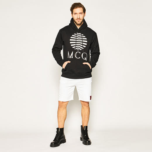 MCQ 麦昆 男士棉质徽标印花连帽长袖卫衣 黑色 545412 ROT08 1000 商品图3