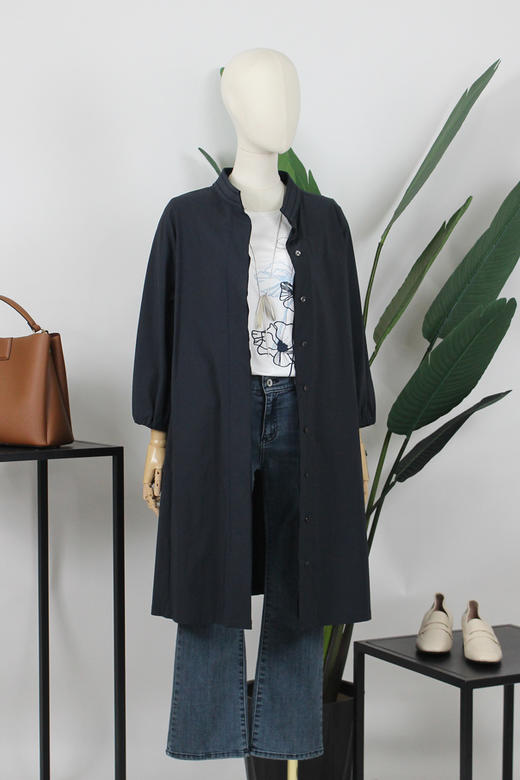 FOCALS福柯斯春秋新款宽松休闲立领中长款风衣FYBAF058B7 商品图5