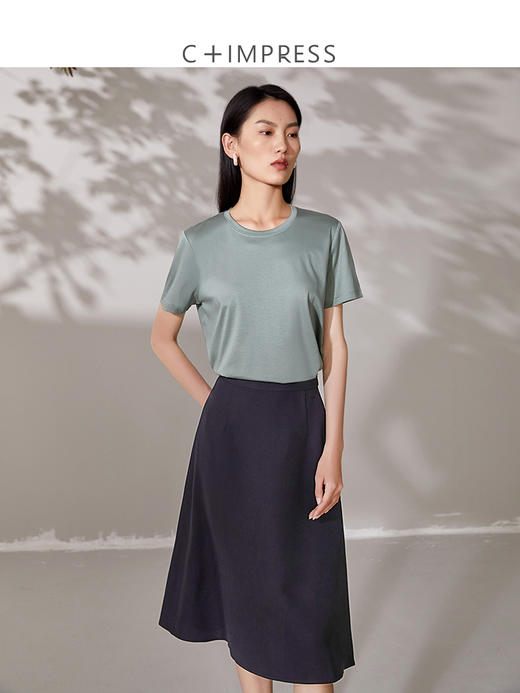 西嘉C+IMPRESS西嘉桑蚕丝免烫 v领T恤圆领短袖纯色简约上衣夏季薄款女 商品图3